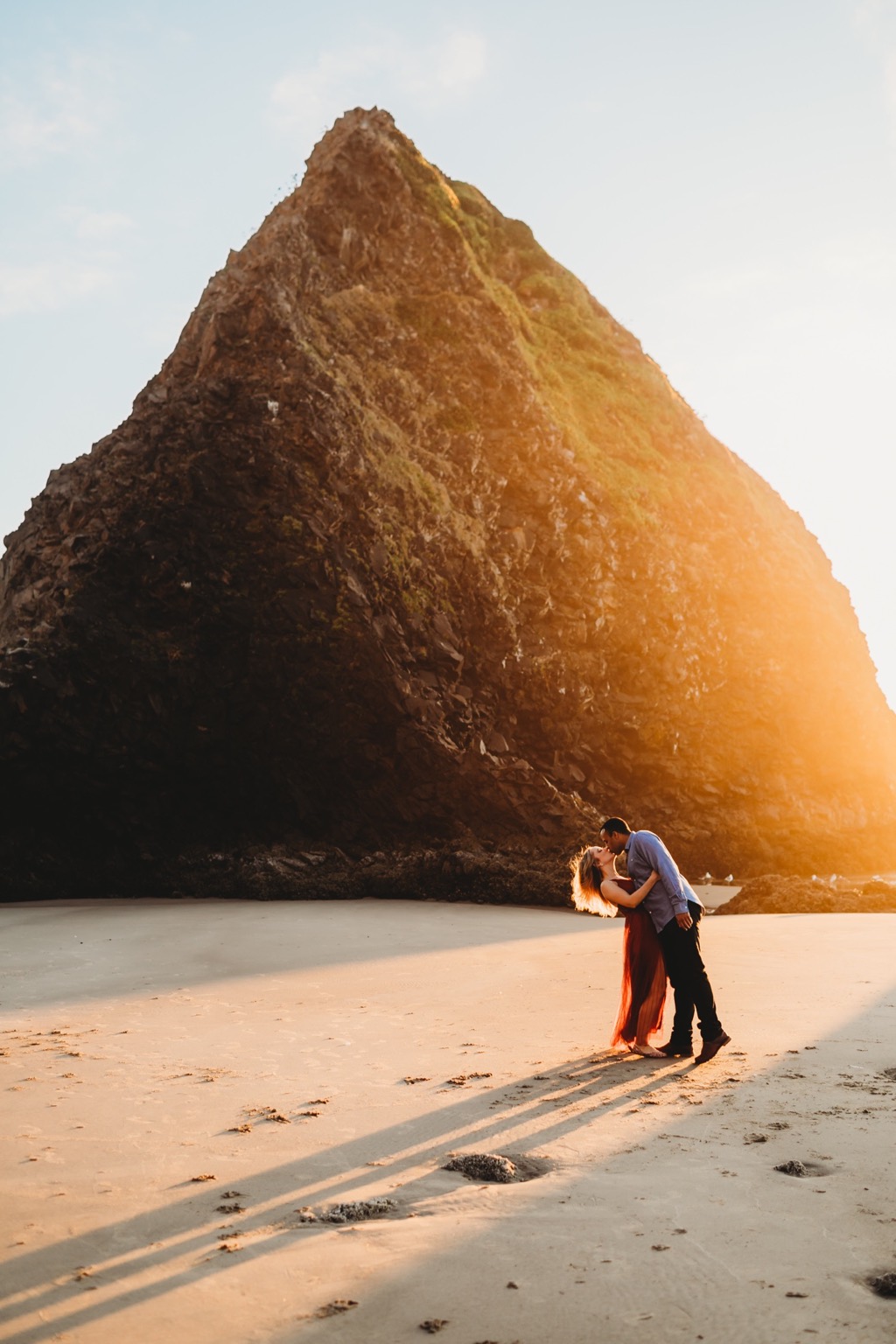 sunset engagement photos on Arch Cape beach Oregon