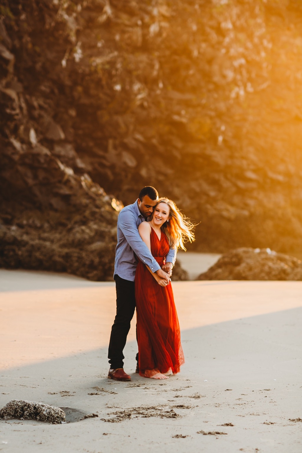 sunset engagement photos on Arch Cape beach Oregon