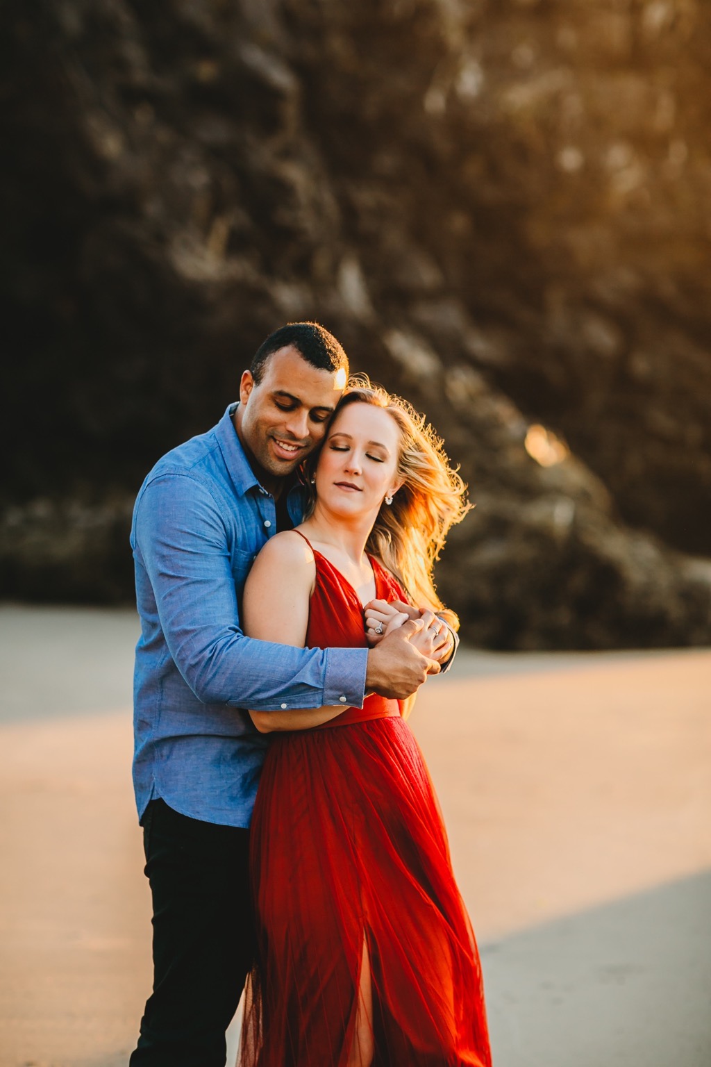 sunset engagement photos on Arch Cape beach Oregon