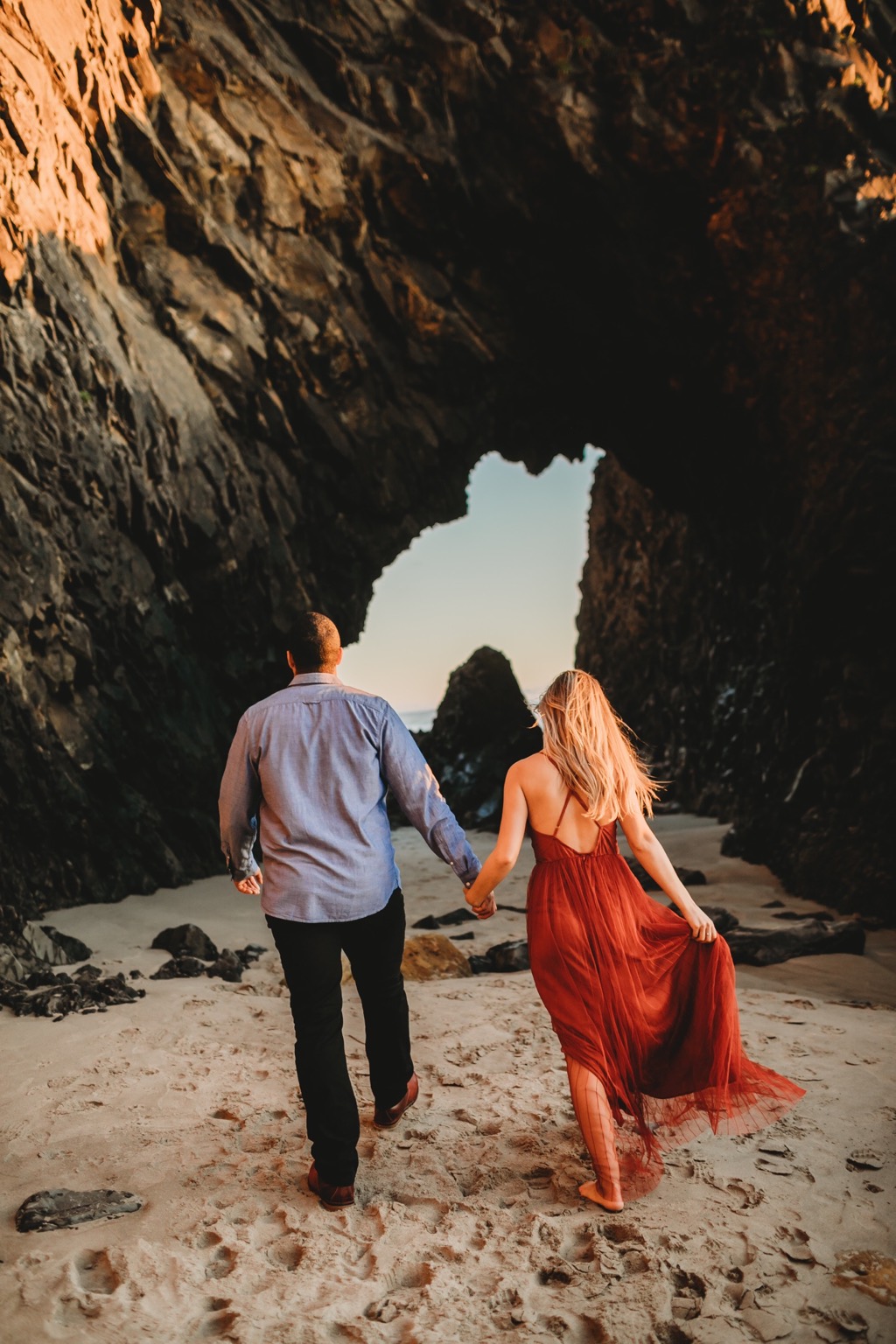 sunset engagement photos on Arch Cape beach Oregon