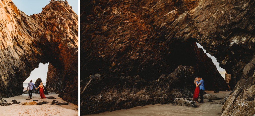 sunset engagement photos on Arch Cape beach Oregon