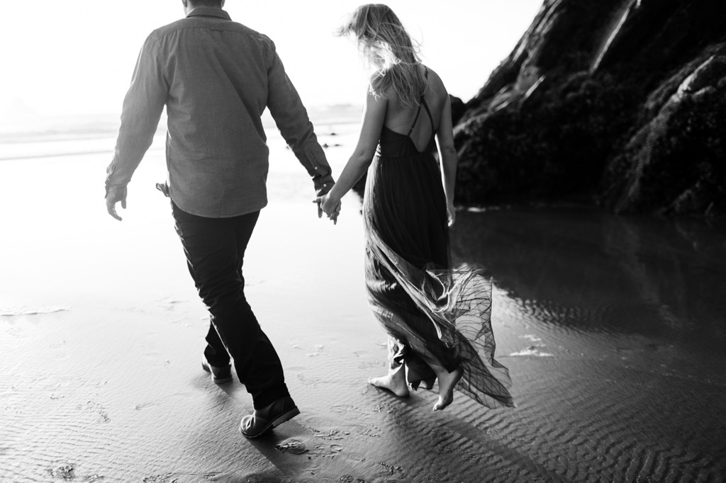 sunset engagement photos on Arch Cape beach Oregon