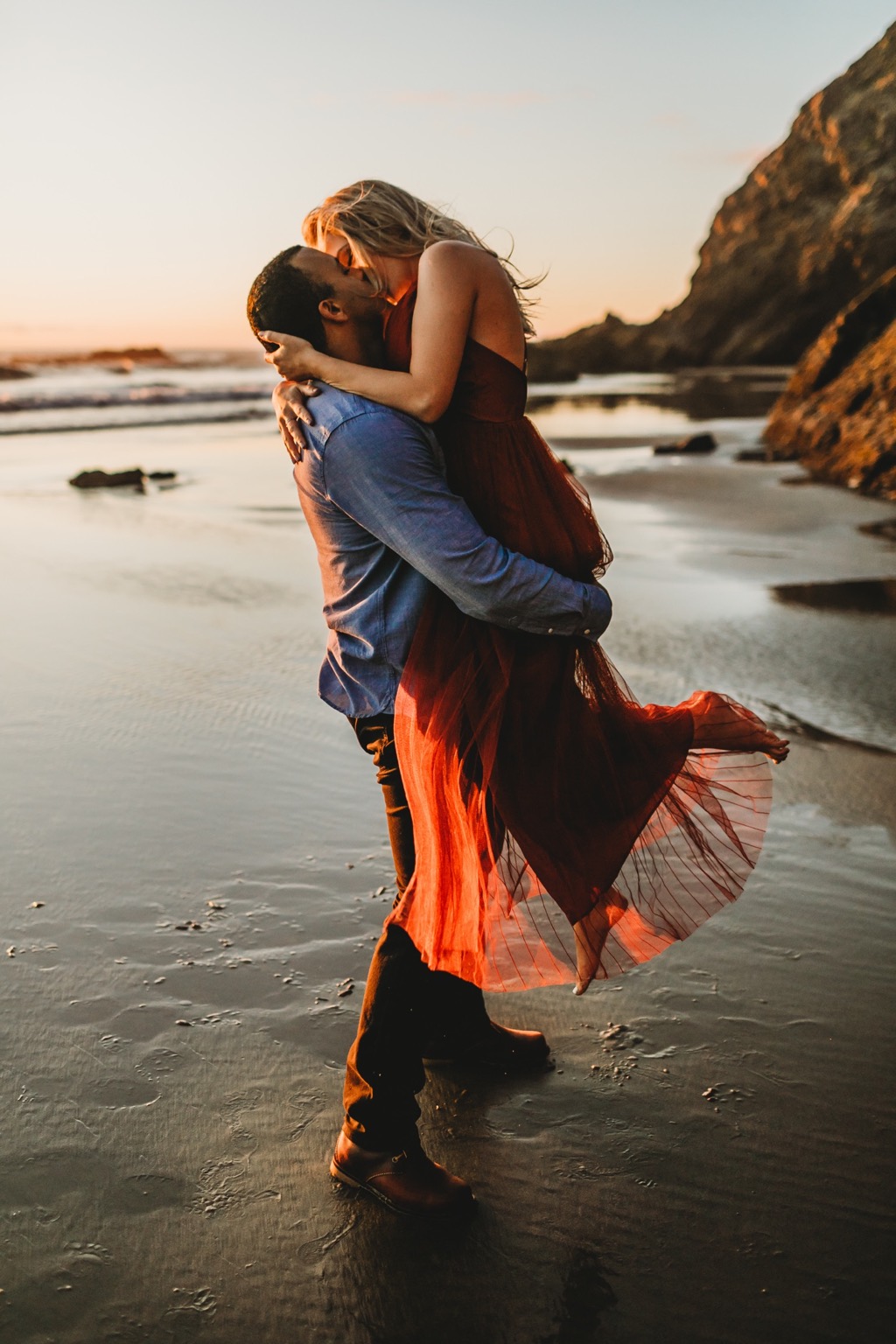 sunset engagement photos on Arch Cape beach Oregon