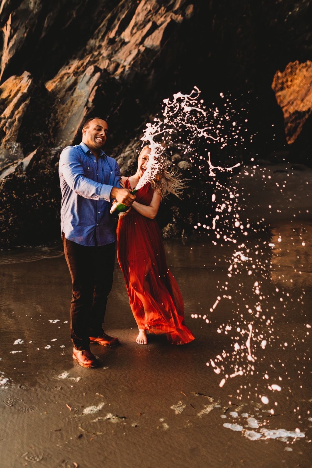 sunset engagement photos on Arch Cape beach Oregon