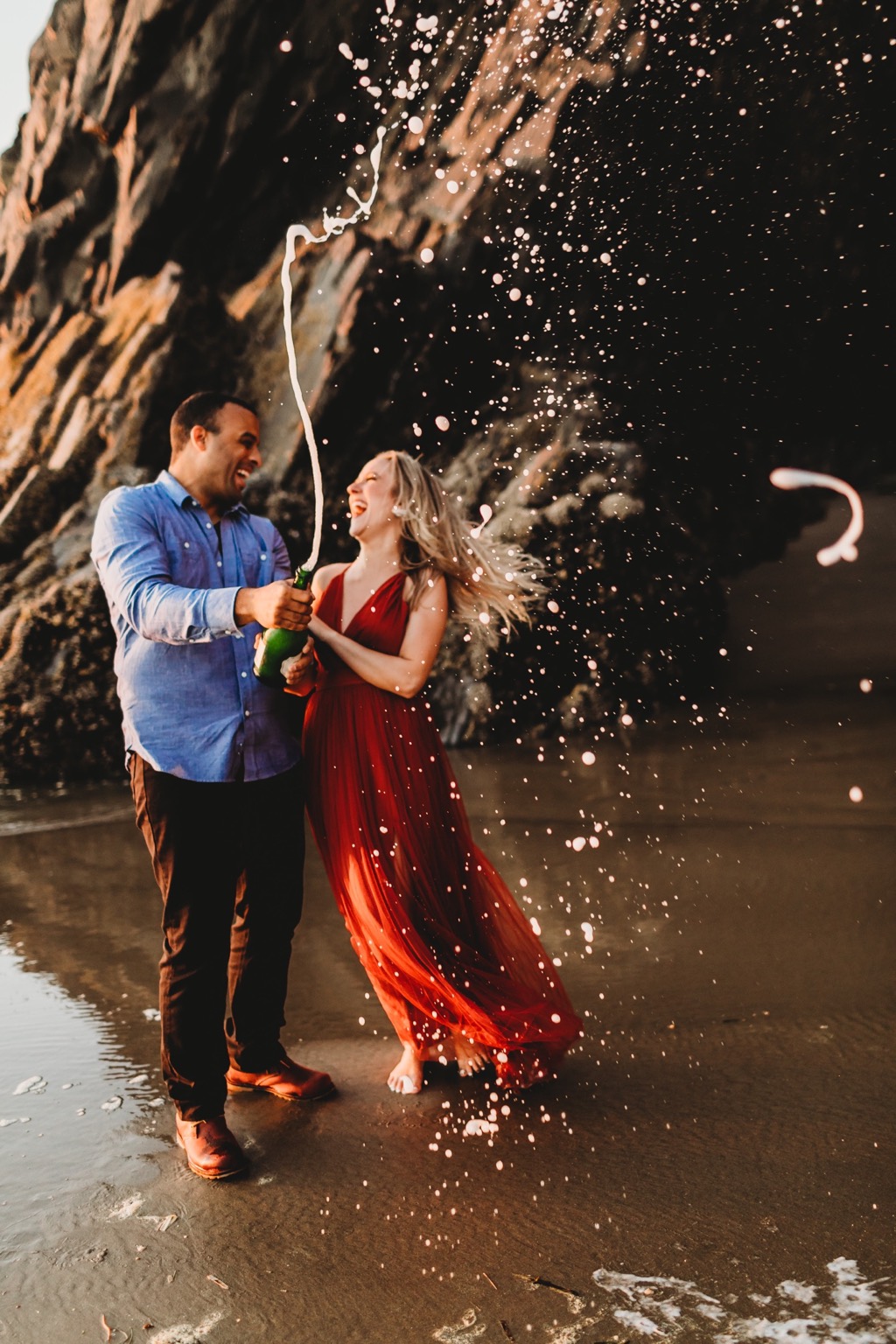 sunset engagement photos on Arch Cape beach Oregon