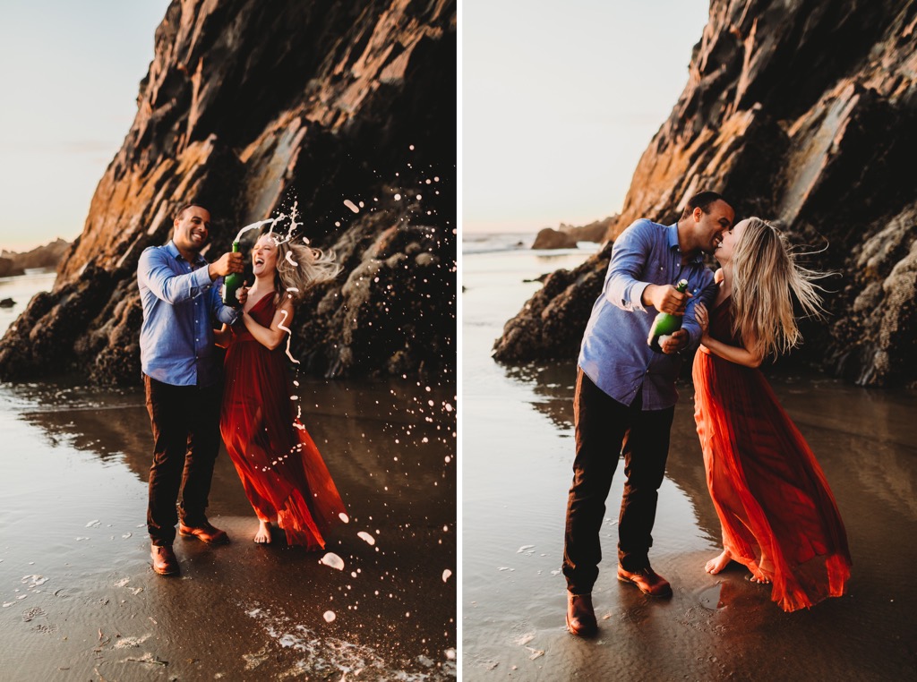 sunset engagement photos on Arch Cape beach Oregon