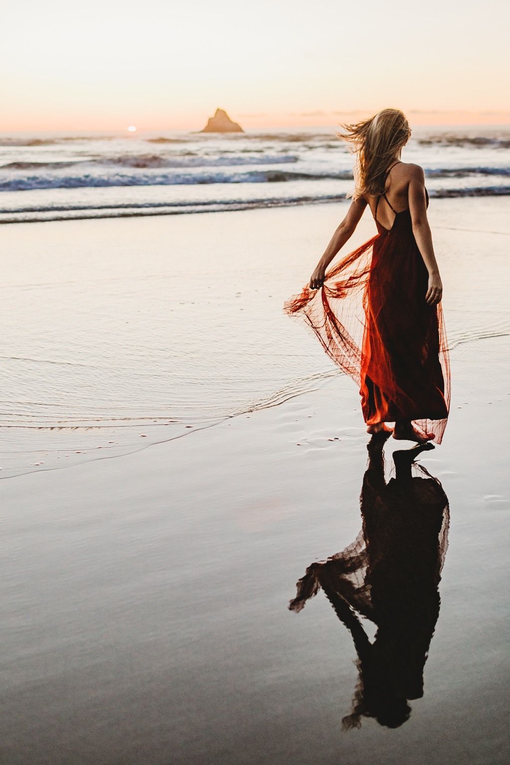 sunset engagement photos on Arch Cape beach Oregon