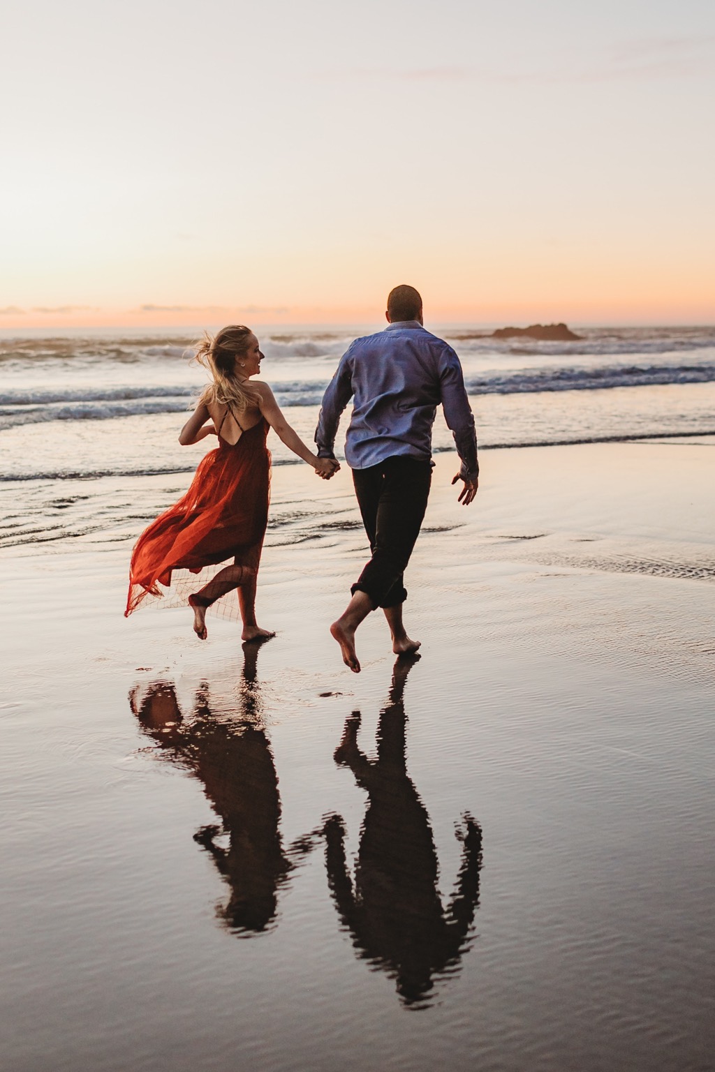 sunset engagement photos on Arch Cape beach Oregon