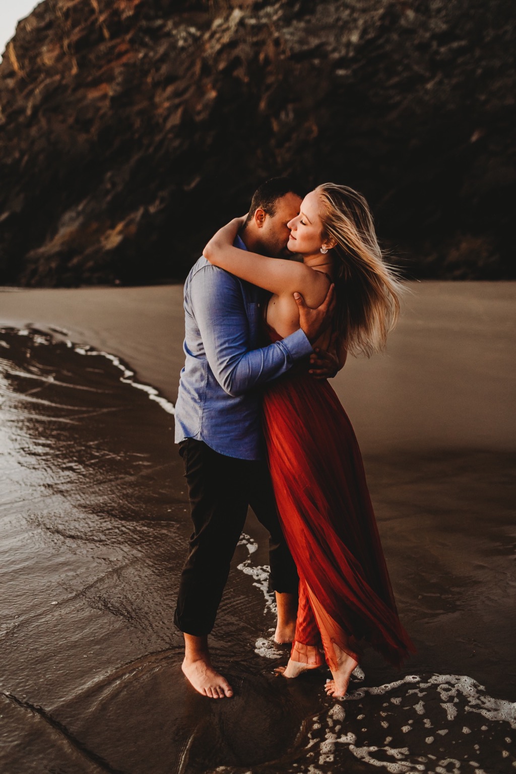 sunset engagement photos on Arch Cape beach Oregon