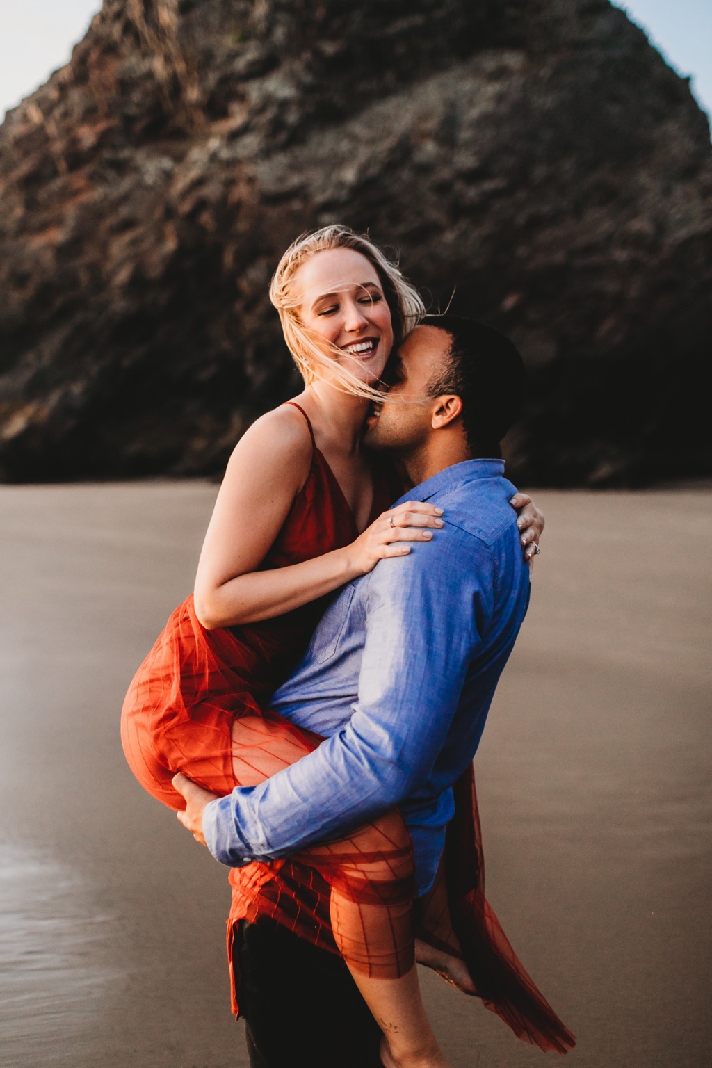 sunset engagement photos on Arch Cape beach Oregon