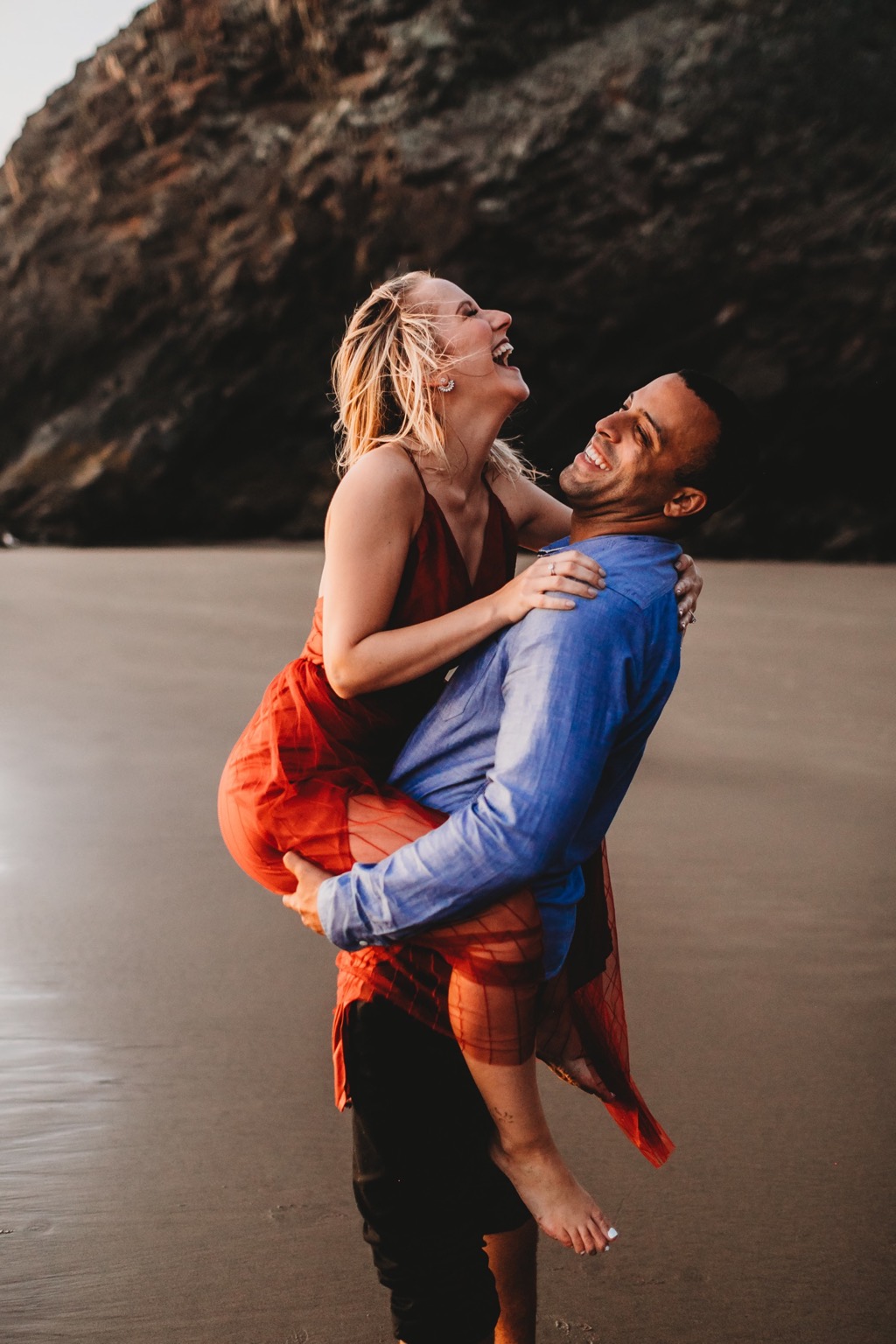 sunset engagement photos on Arch Cape beach Oregon