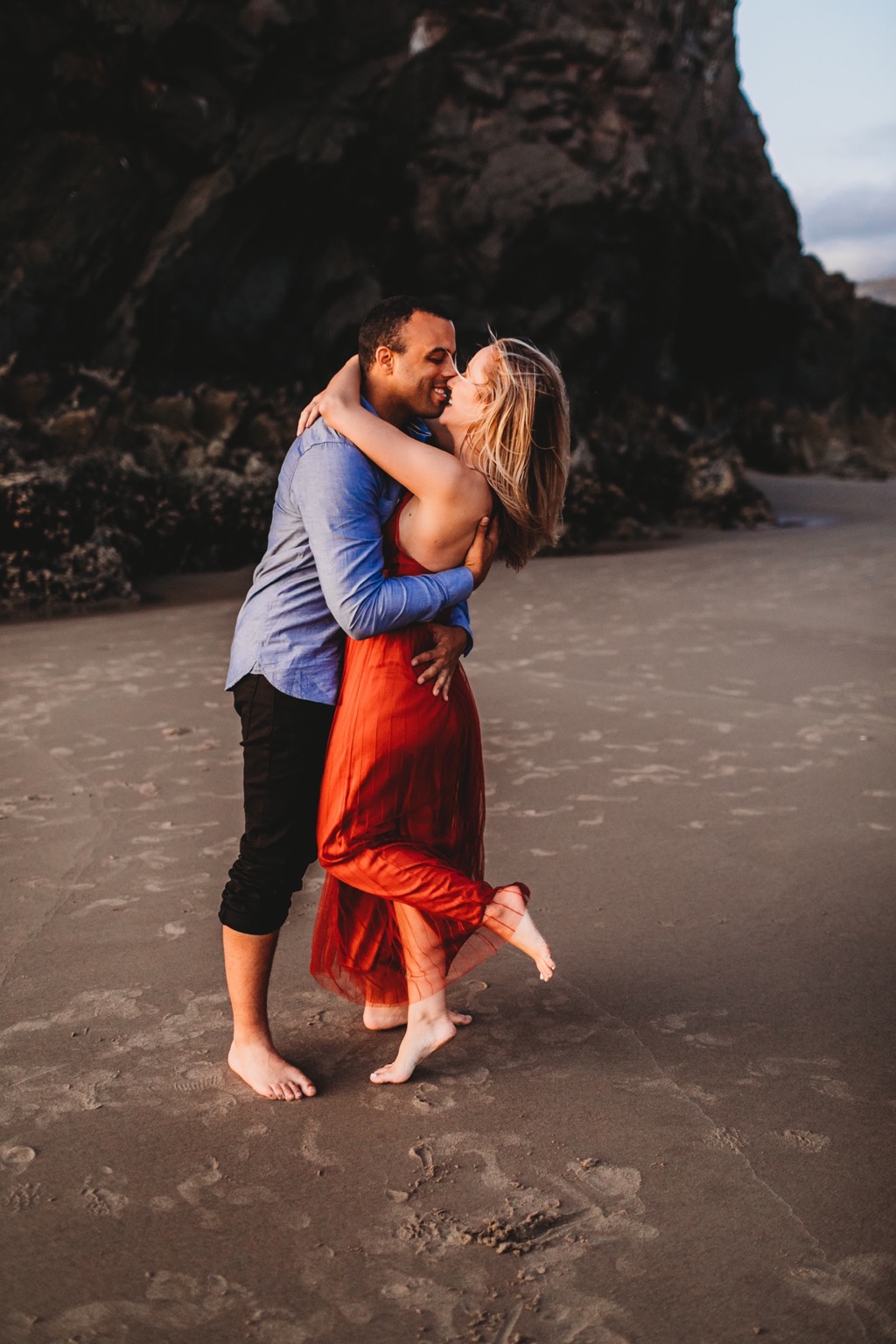 sunset engagement photos on Arch Cape beach Oregon