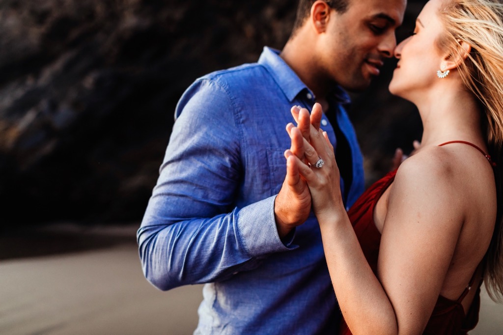 sunset engagement photos on Arch Cape beach Oregon