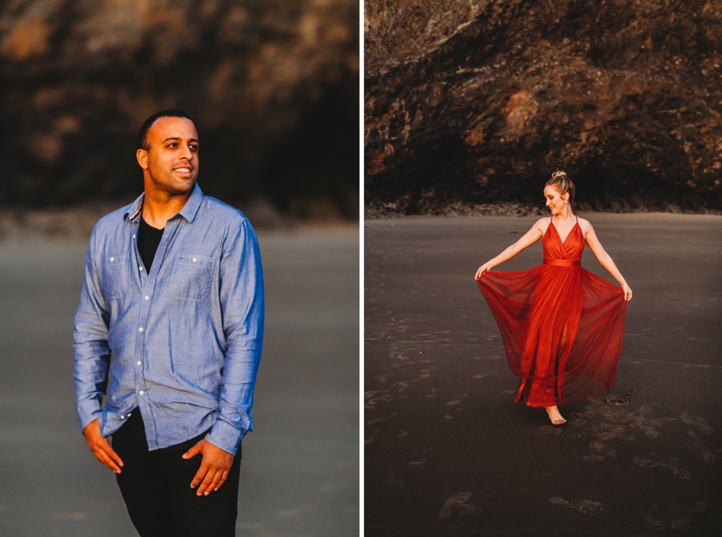 sunset engagement photos on Arch Cape beach Oregon