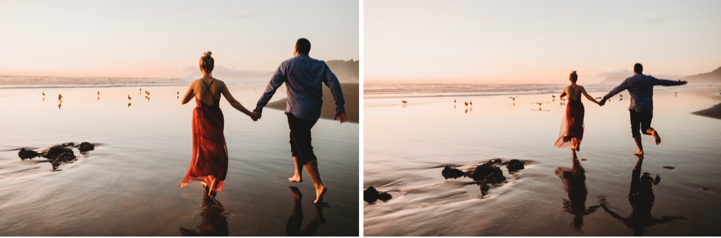 sunset engagement photos on Arch Cape beach Oregon