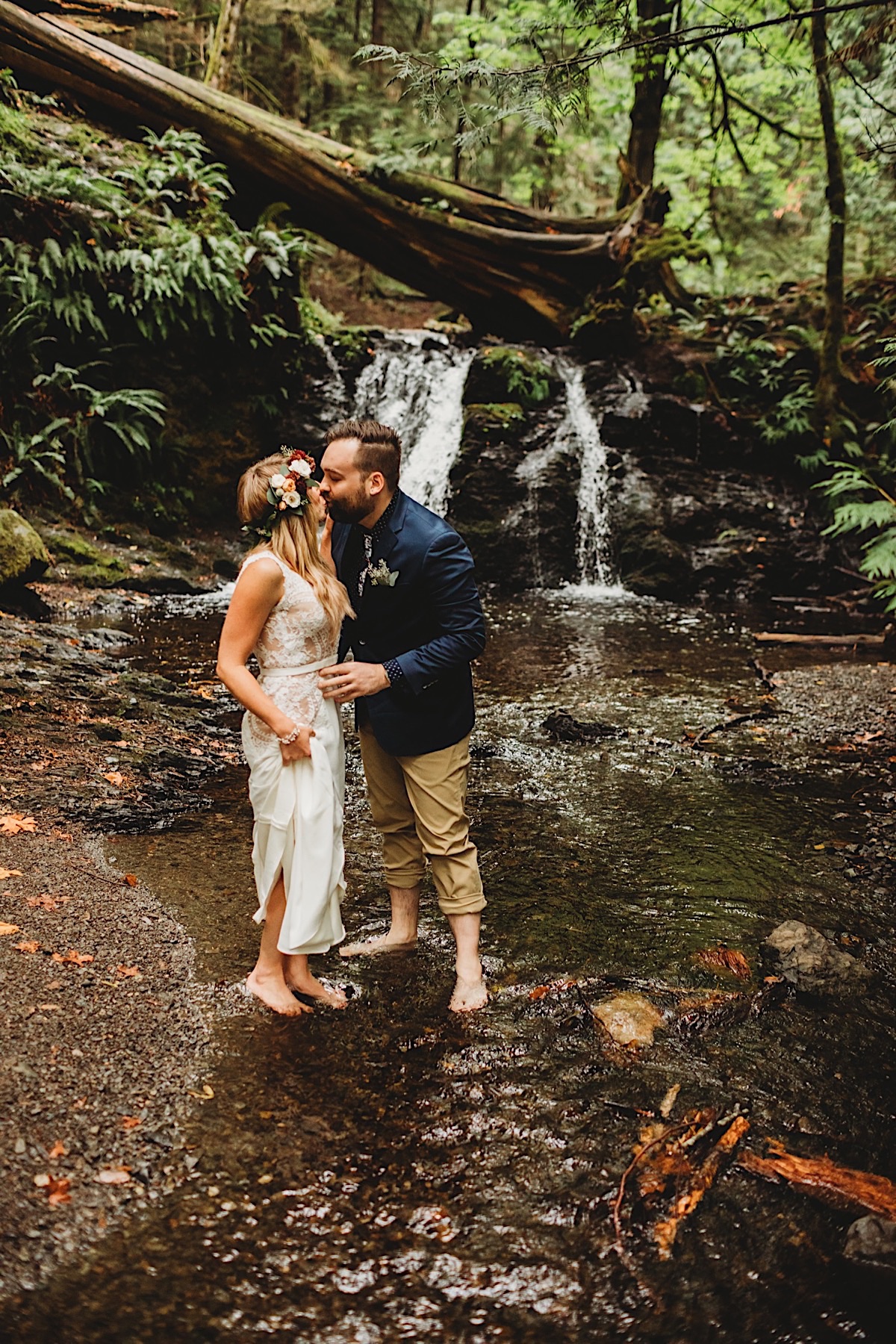 Rainy waterfall elopement on San Juan's Orcas Islands