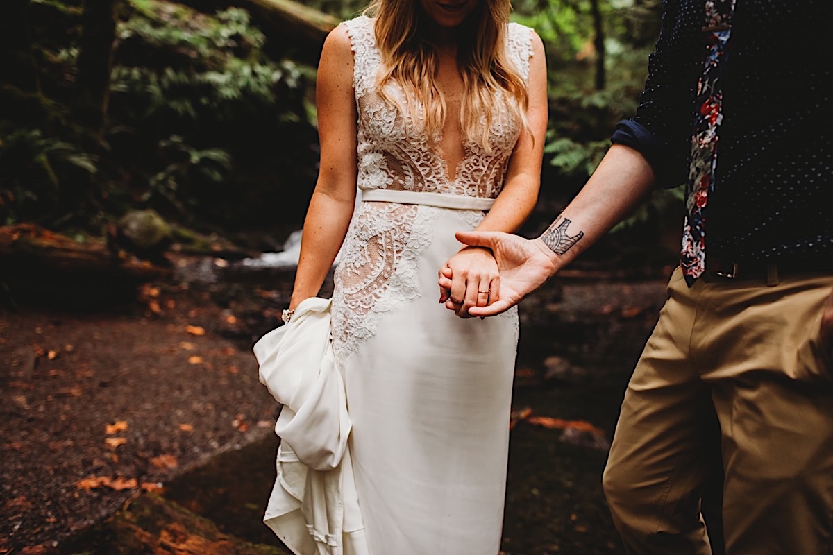 Rainy waterfall elopement on San Juan's Orcas Islands