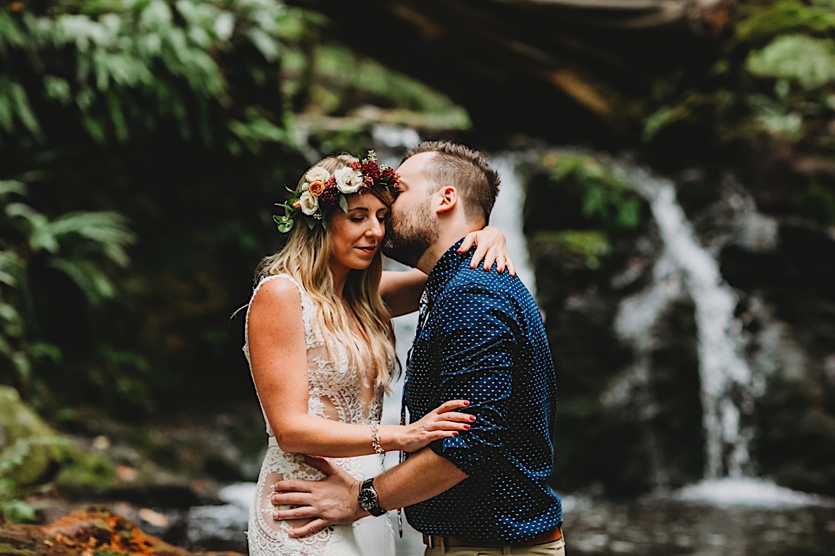 Rainy waterfall elopement on San Juan's Orcas Islands