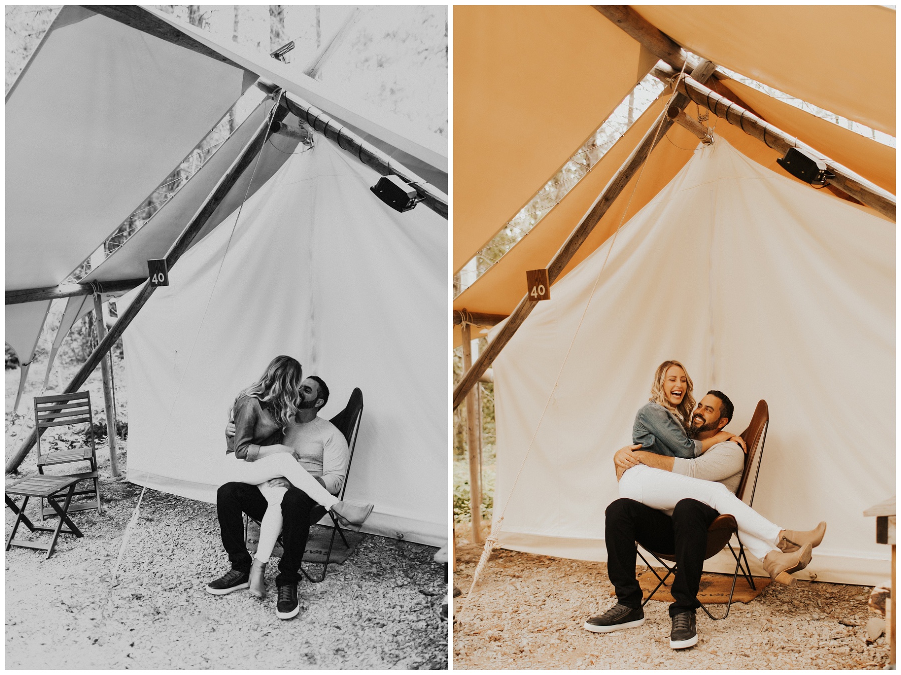 couple sitting by tent 