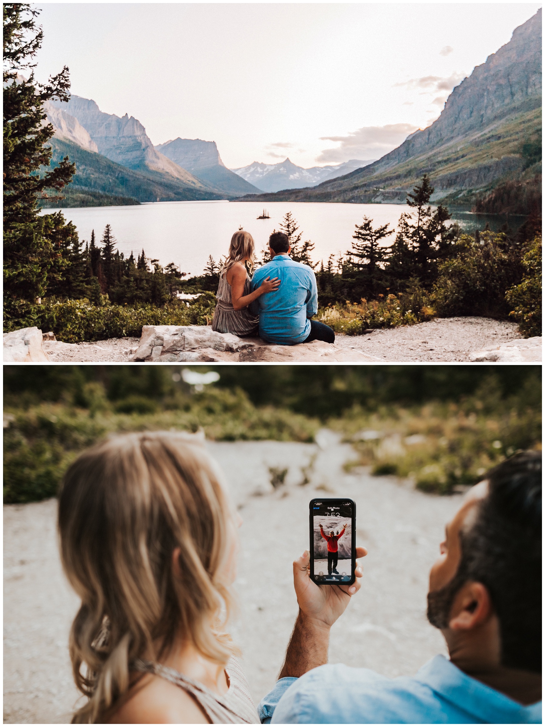 couple looking at a picture on their phone 