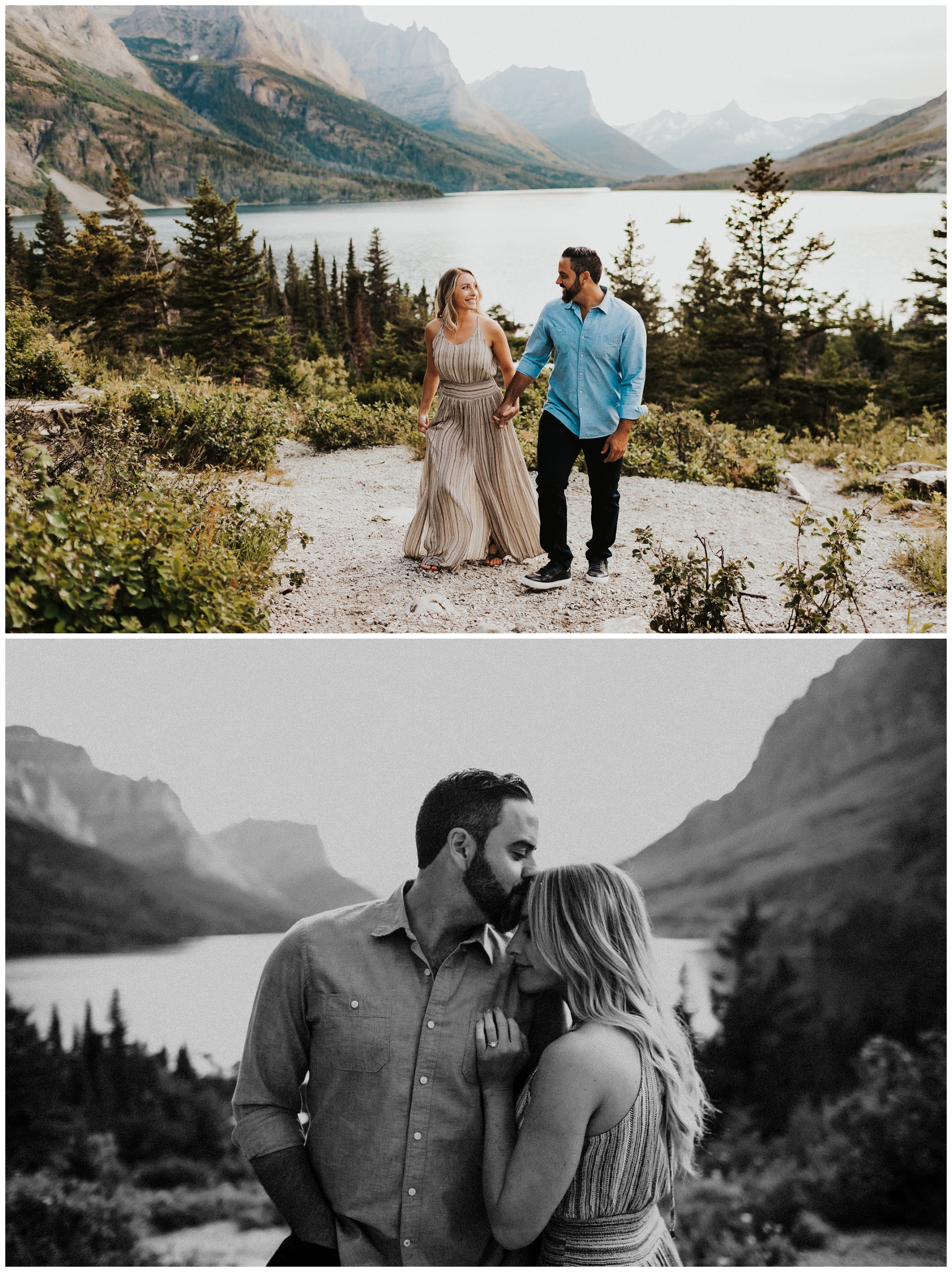 couple portraits for engagement in the mountains