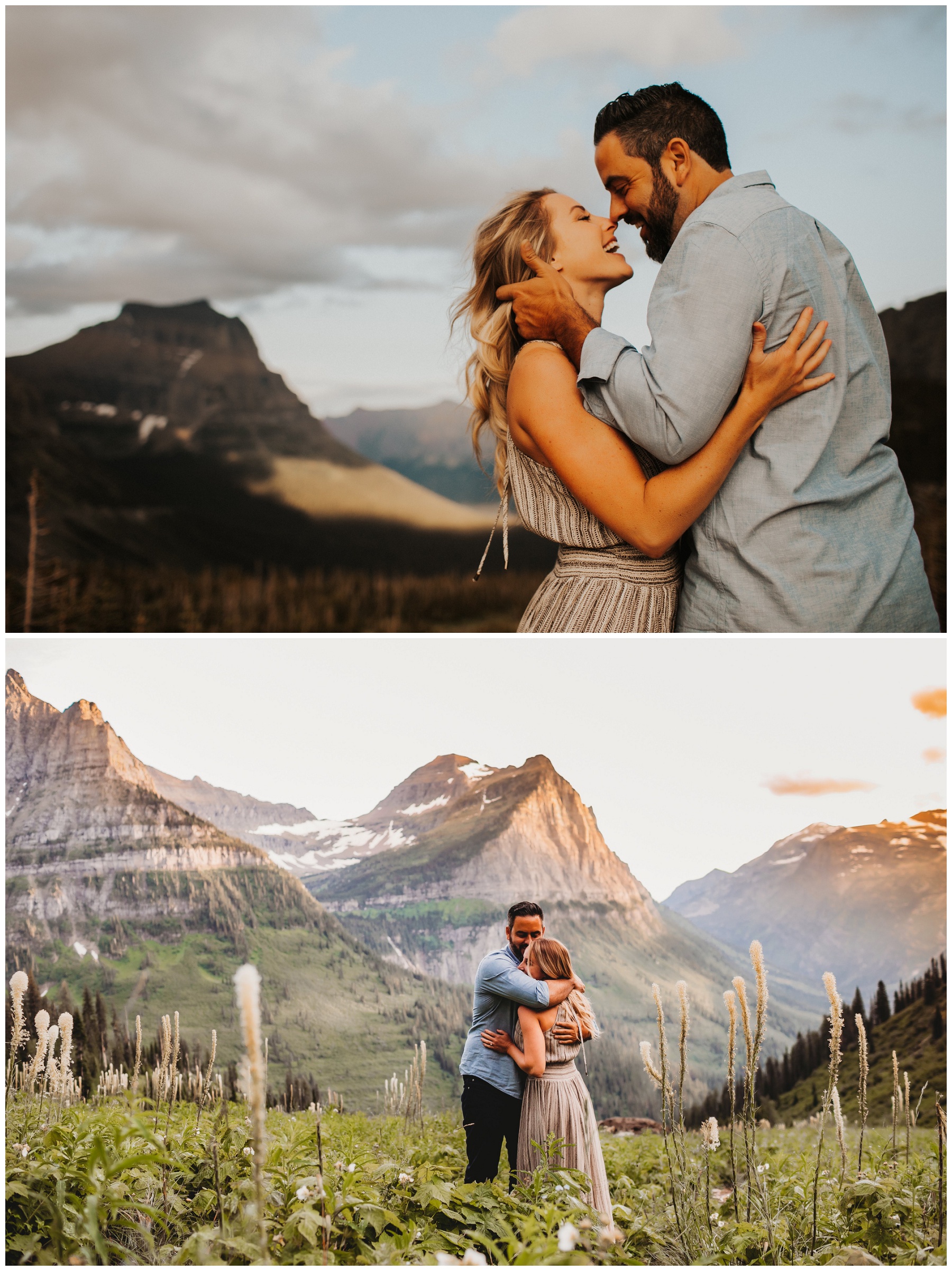 couple portraits for engagement in the mountains