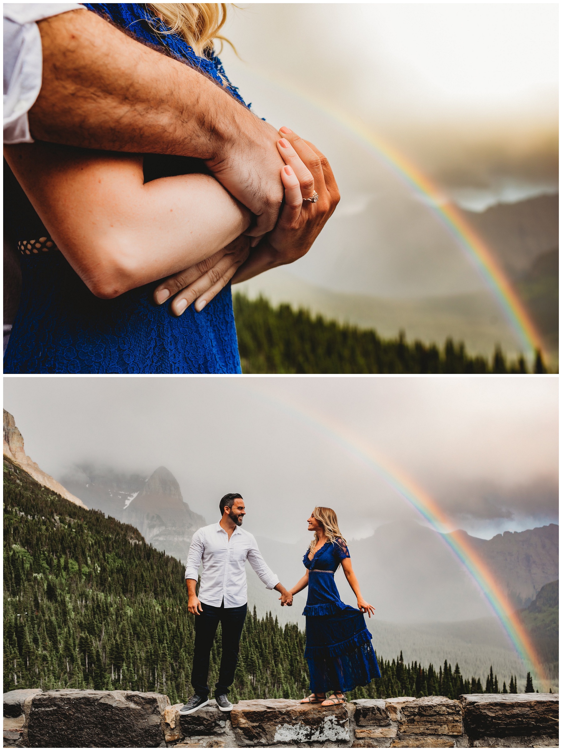 engagement rings by a rainbow 