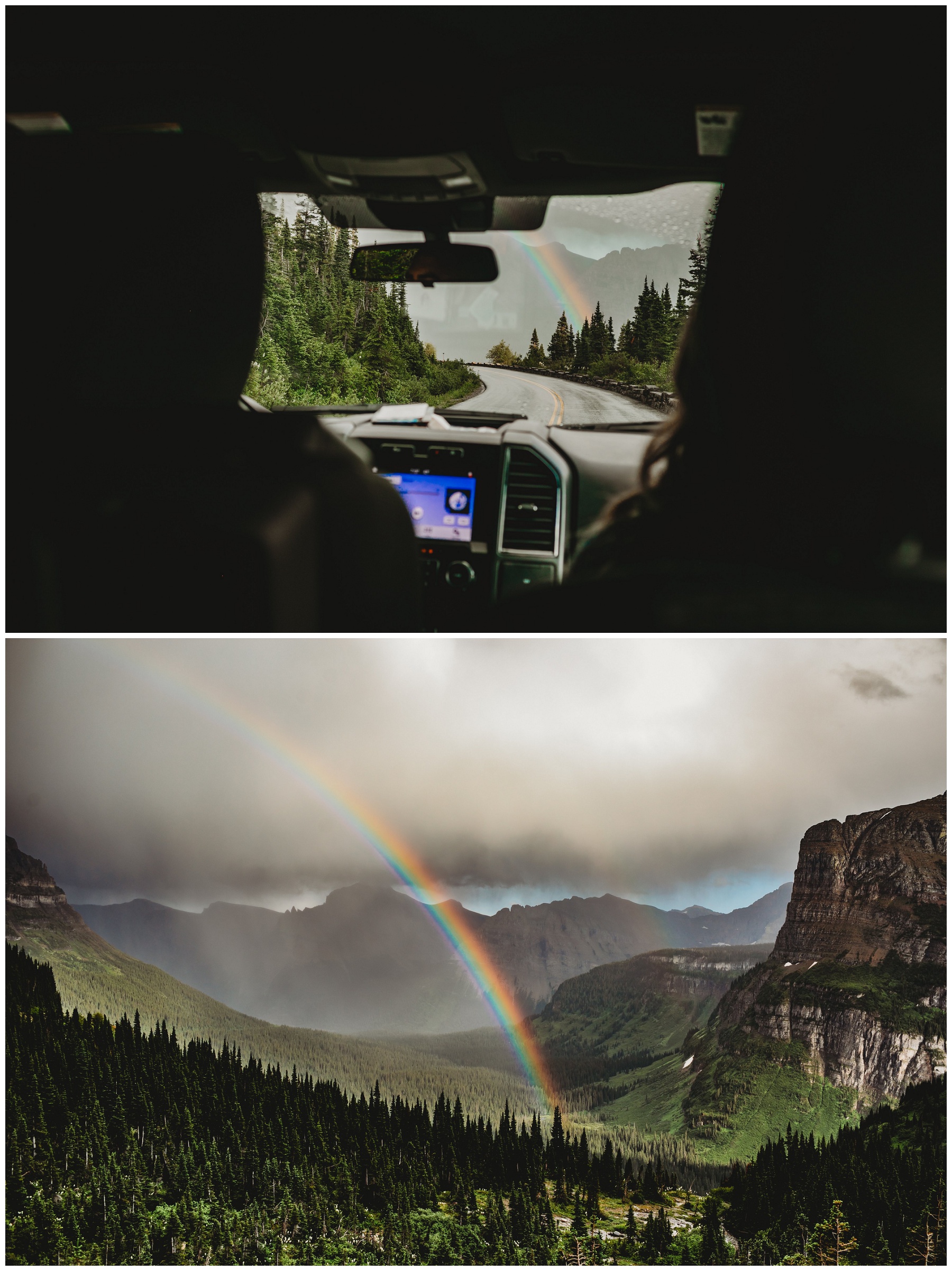 a rainbow through the car window 