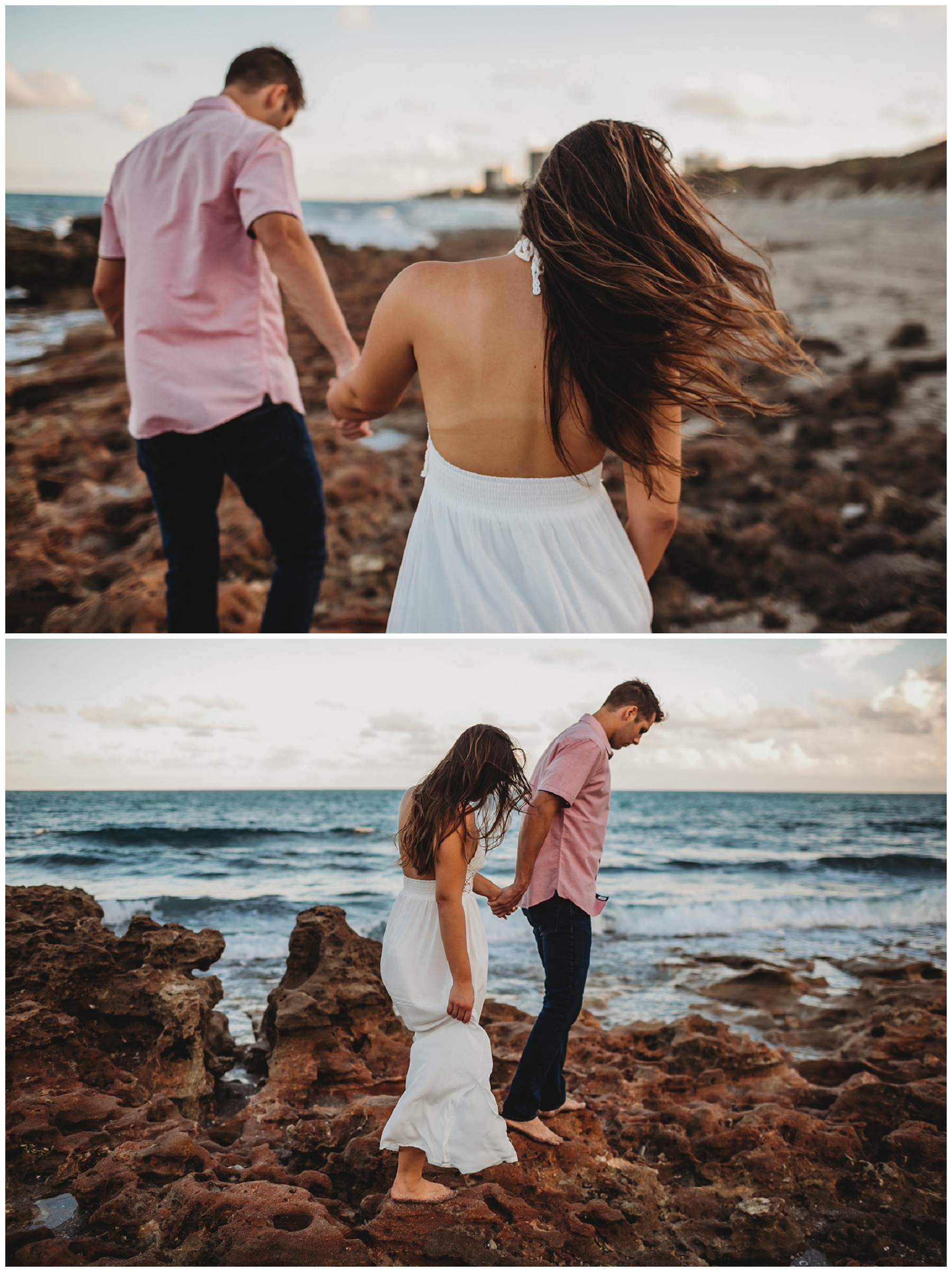 couple walking along the beach 