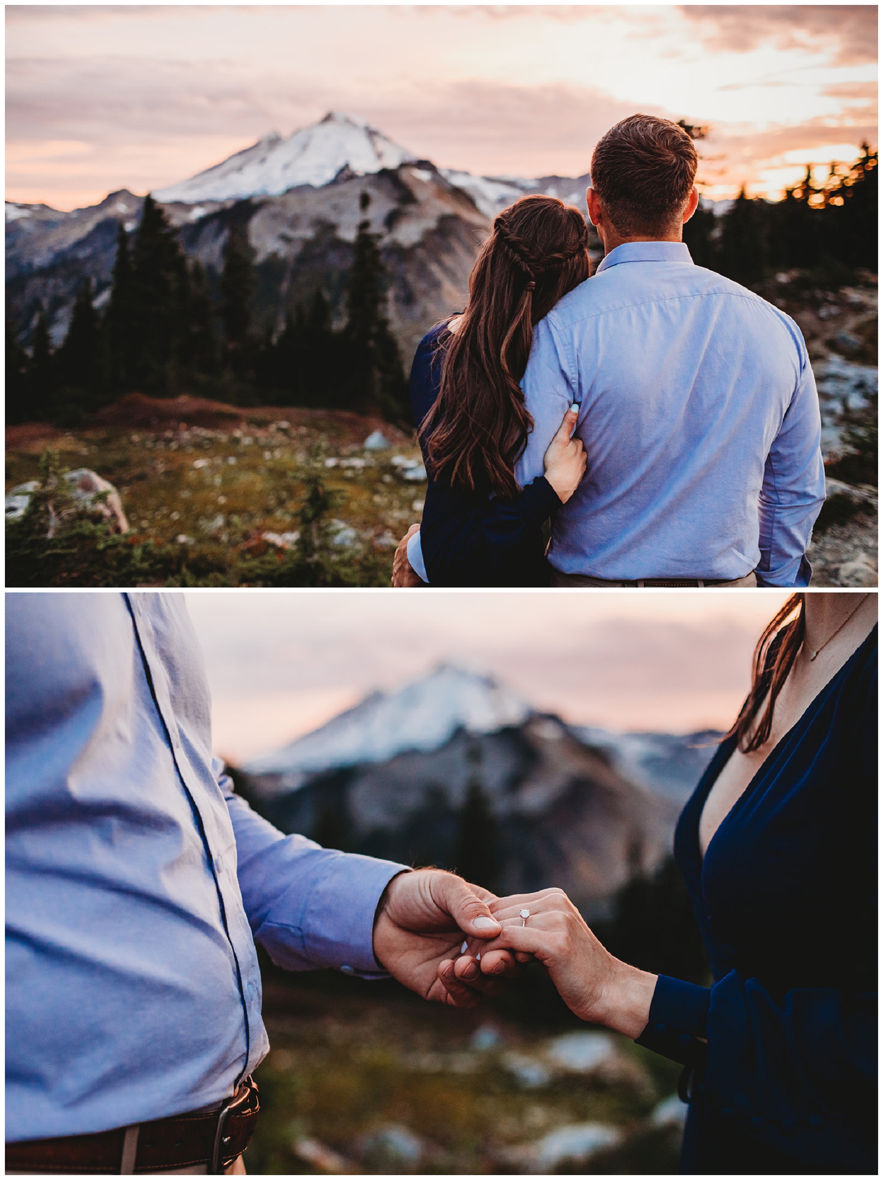 engagement ring with mountains in the background