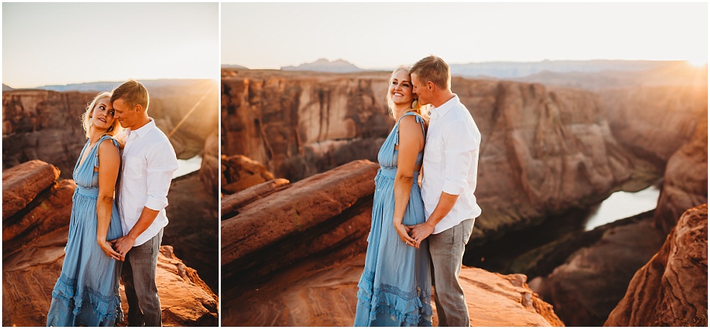 Engagement portraits of couple at sunset