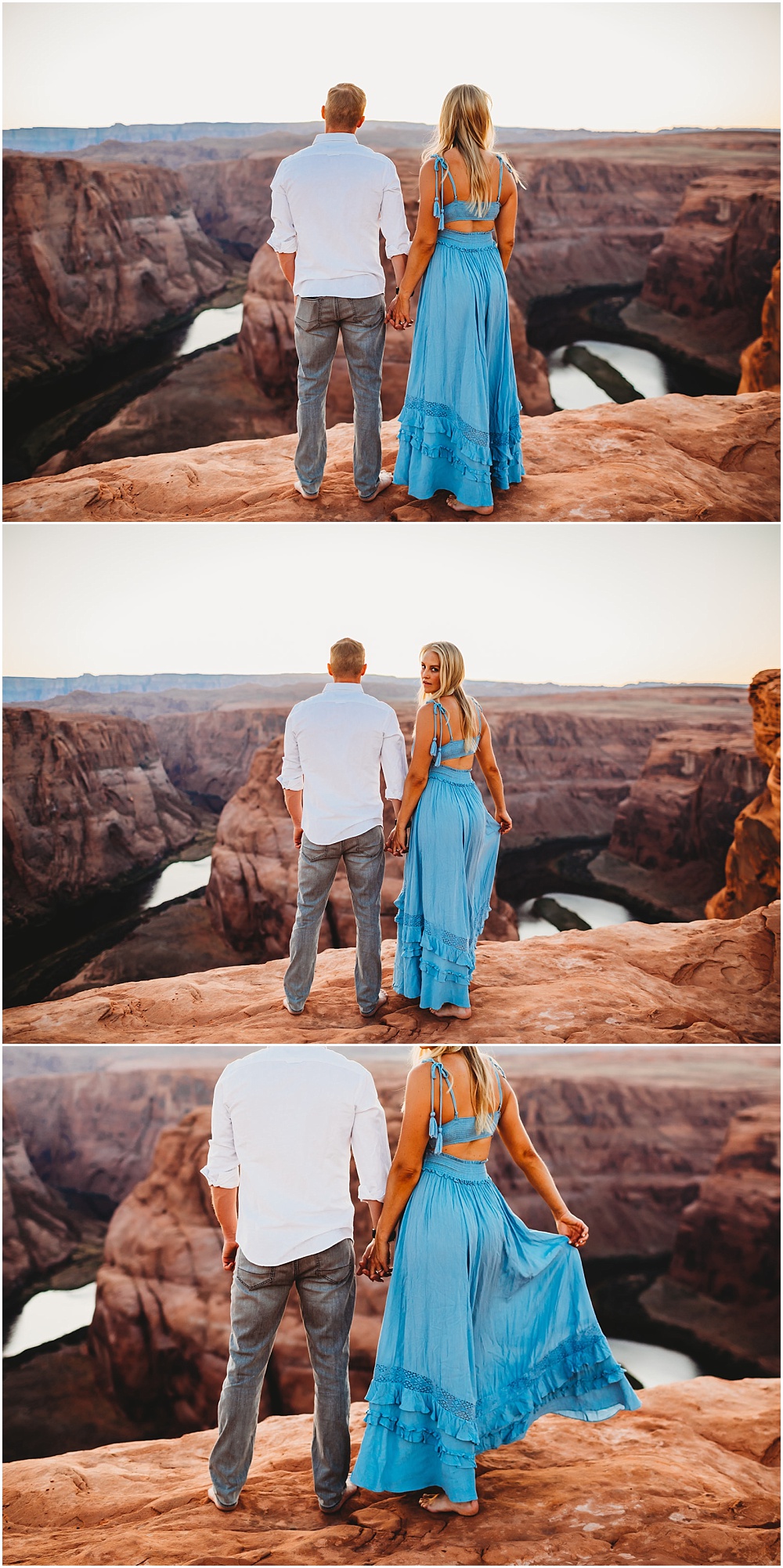 Engagement portraits of couple at sunset