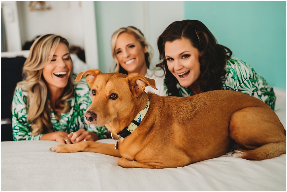 bridesmaids and bride with dog