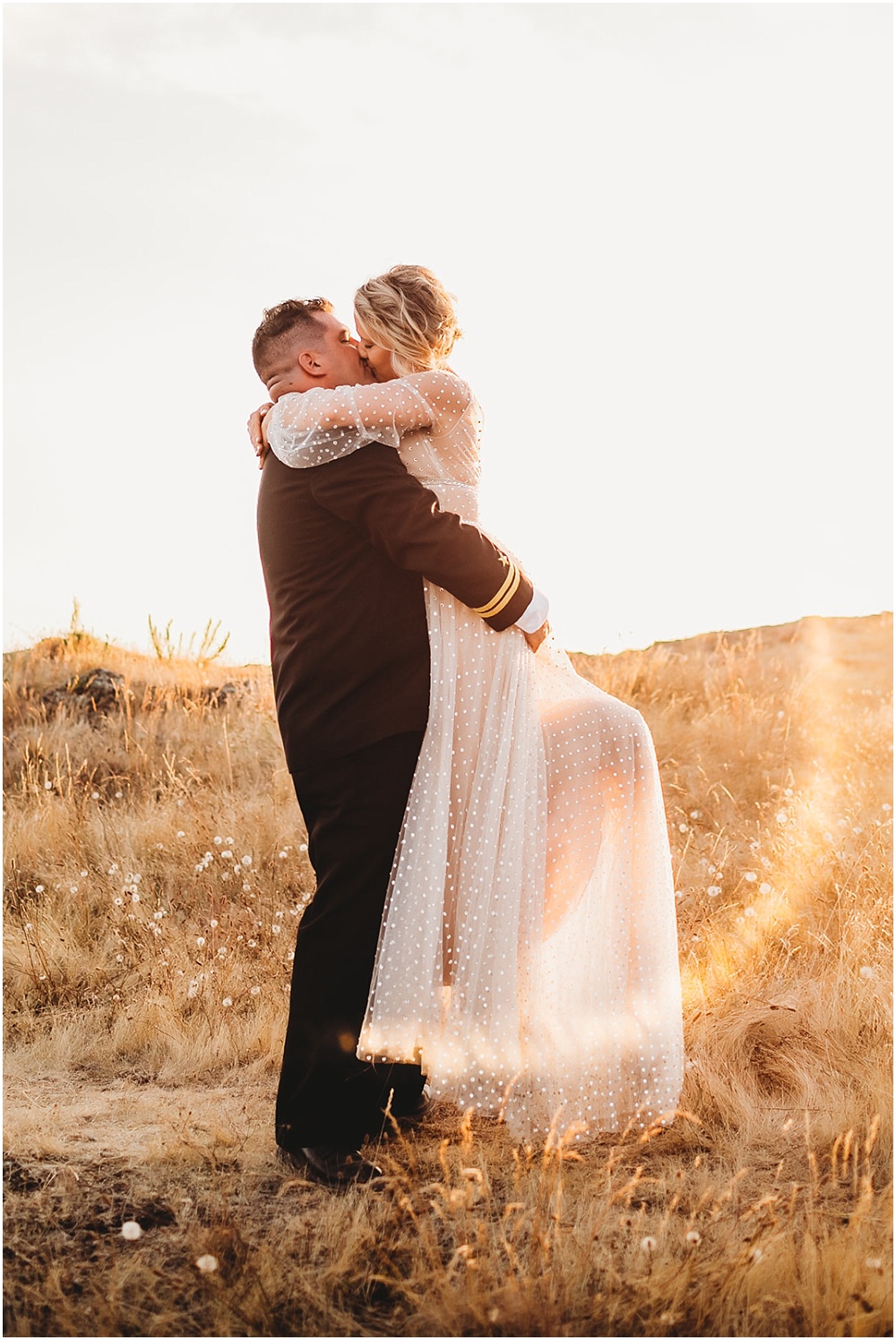 Bride and groom portraits at sunset